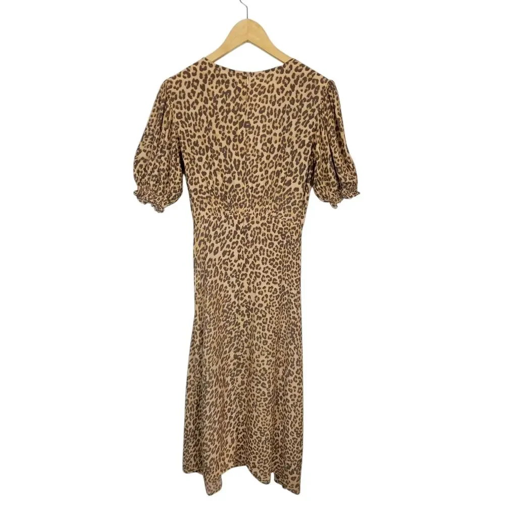 Faithfull The Brand Women's Marie Louise Leopard Print Midi Dress Size 4 - Picture 3 of 11